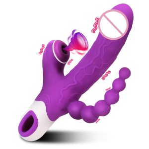 3 IN 1 Vibrator Clitoris Sucker Anal Vagina Stimulator 12 Speed Vibrating Dildo 3 Mode Oral Vacuum Sucking Sex Toys for Women