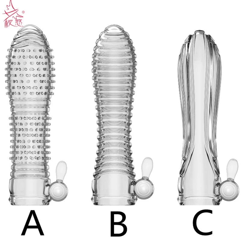3 Types Condoms Granule Thread Wavy Line Delay Enlargement Penis Sleeve Egg Vibrator Reusable Condom Adult Sex Toys for Men
