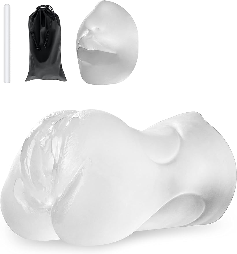 3 in 1 Male Masturbator Realistic Pocket Pussy with Drying Stick & Waterproof Storage Bag, Onahole Double-Ended Male Sex Toy Mouth Tongue Textured Vagina & Tight Anus for Men Masturbation(Clear)