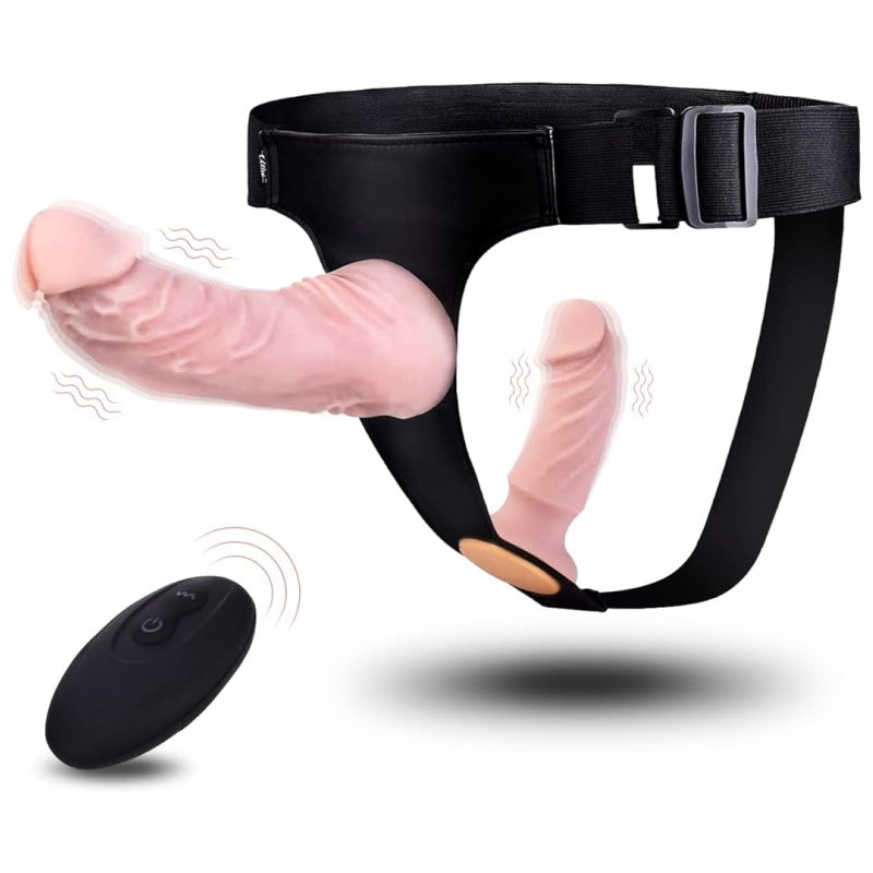 Harness Strap-On Vibration Realistic Dildos with 10 Strong Modes 2 Dildos Silicone Anal G-spot Stimulation Adjustable Strapless Sex Toys for Female Couple Lesbian | Remote Control