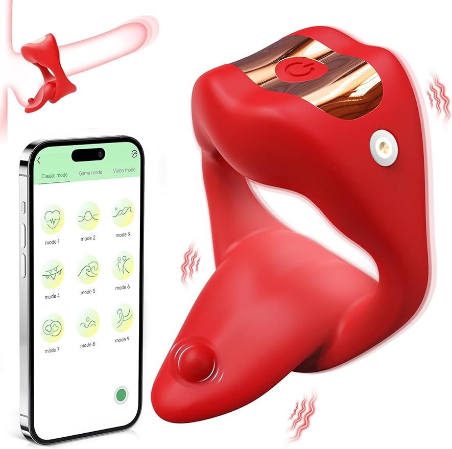 Vibrating Cock Ring Sex Toys for Men, Penis Ring Tongue Design with 9 Vibration Modes, Adult Toys Vibrator with APP Control, Male Couples Sex Toys Clitoral Vibrator, Adult Sex Toys & Games for Couple