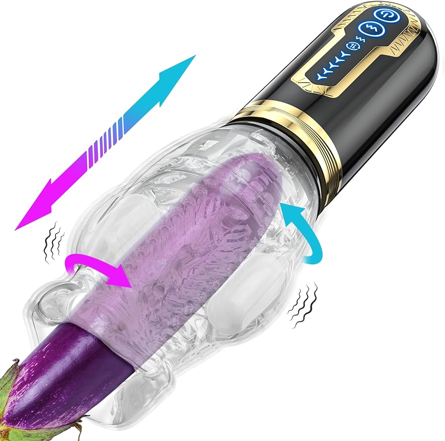 Automatic Blowjob Male Masturbator, Adult Sex Toys for Men, 7 Vibrating & 5 Rotating & 5 Thrusting Modes with Penis Stimulation, Rotating Male Masturbation Pocket Pussy for Men Pleasure Realistic