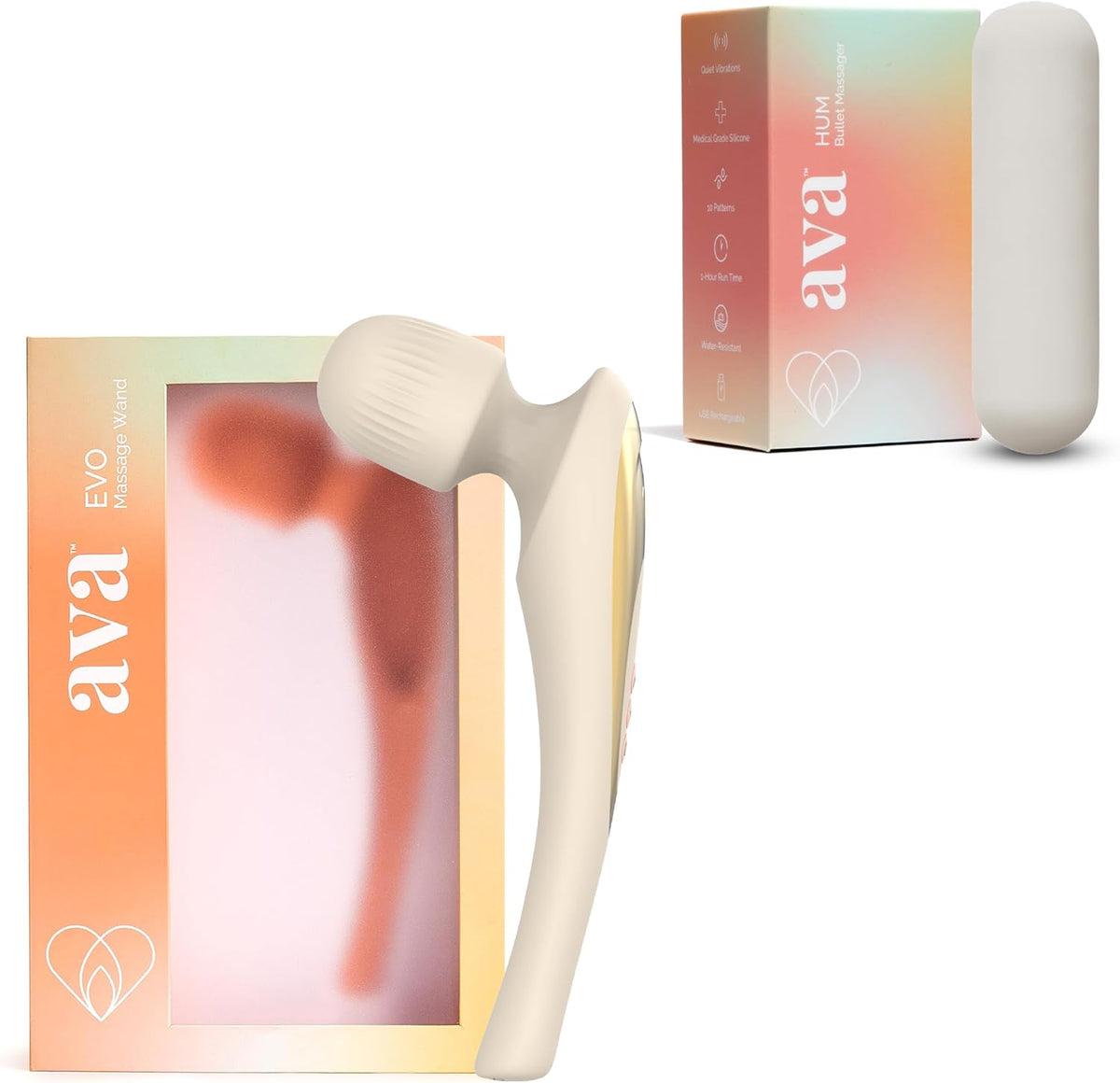 Ava EVO Ergo Vibrator Wand - Beige and Ava Bullet HUM Massager - [Mini Vibrator Sex Toy] | Sex Toys for All | Clitoris Vibrator - Beige