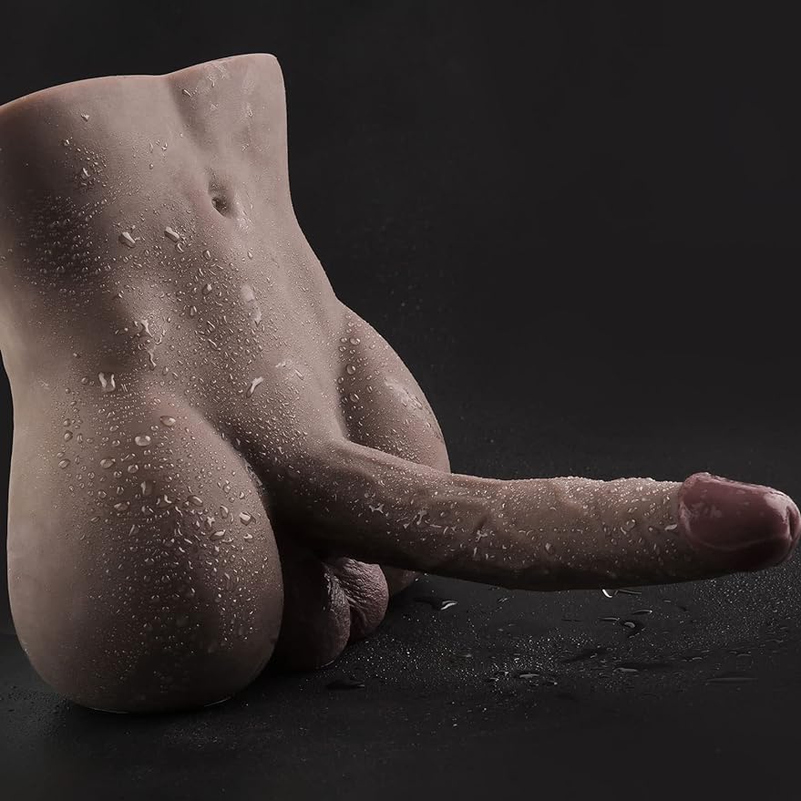 Torso Male Sex Doll with Flexible Dildo Realistic Huge Cock, Black Men Sex Dolls for Women Tight Anal Hole 8in Cock for Female Masturbation, Unisex Masturbator Toy for Gay Couple 6.2lb