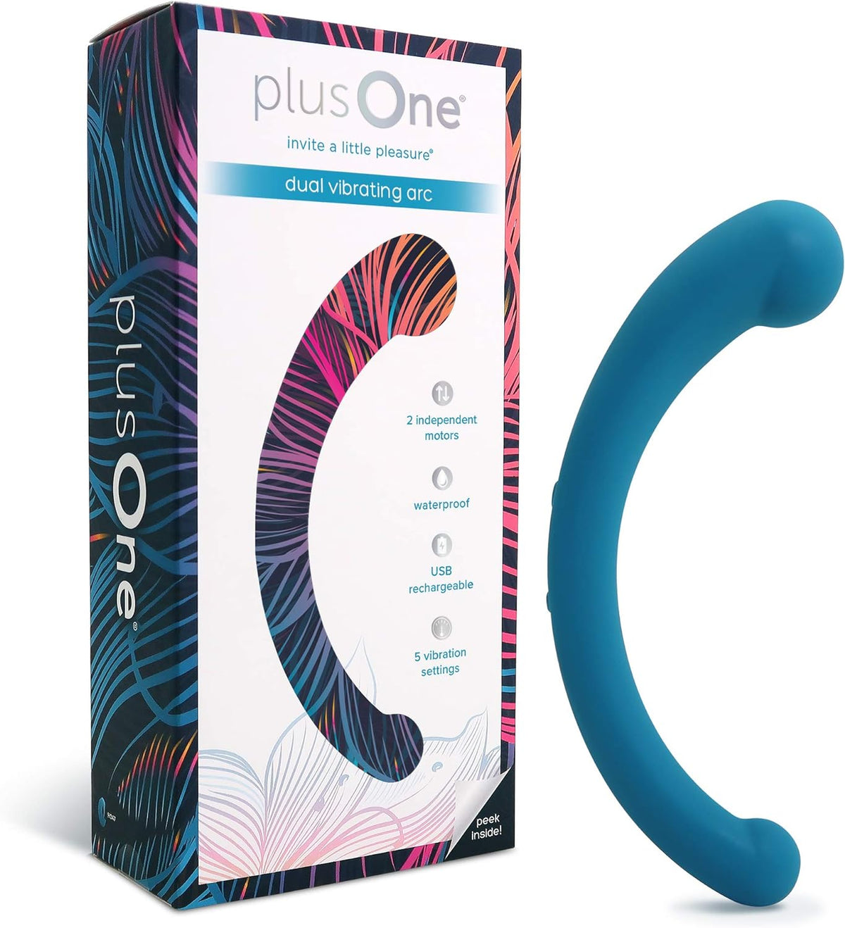 plusOne Dual Vibrating Arc, Personal Massager with 5 Powerful Vibration Settings, Rechargeable, Fully Waterproof