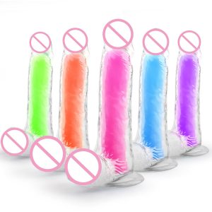 เลสเบี้ยน Dildo ดูดถ้วยสมจริง Penis สำหรับผู้หญิงช่องคลอด Clitoris Stimulator หญิง Masturbator Noctilucent เซ็กซ์ทอย