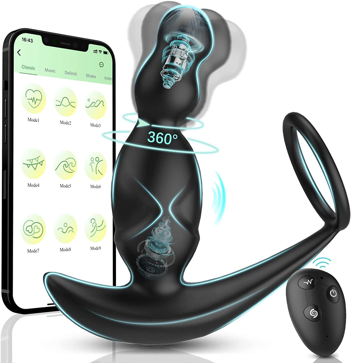 Gelugee App Anal Plug Vibrator เซ็กซ์ทอยสำหรับชาย Prostate Massager 360องศากระตุ้นชาย Buttplug ด้วยแหวน Cock