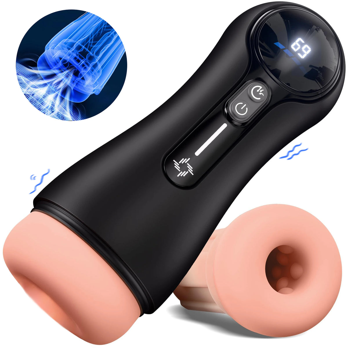 Male Masturbator Penis Pump Adult Sex Toys for 18 Men with 4 Sucking 9 Vibration Modes LED Display Pocket Pussy Realistic Vagina