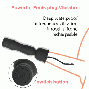 Mushroom Head 16-frequency Vibration Urethral Stick Rechargeable Massage Male Silicone Penis Time-lapse Training Exercise Black