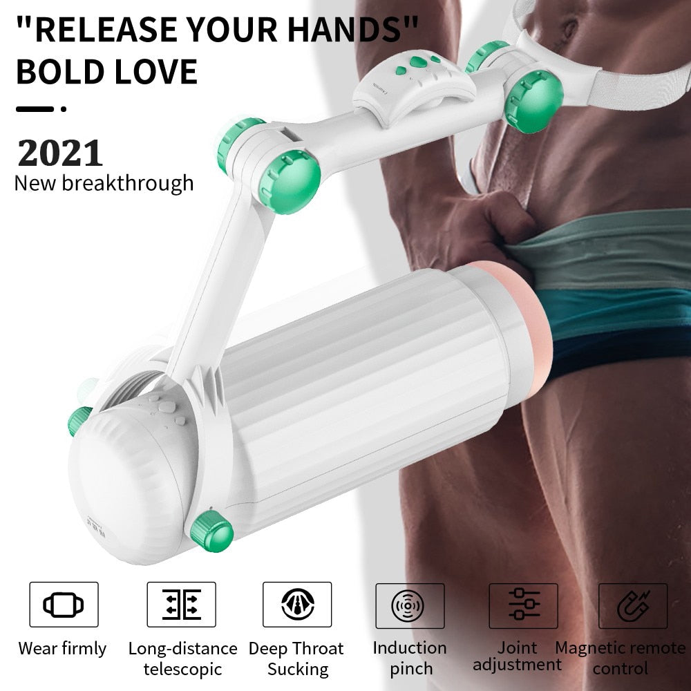 New Automatic Telescopic Wearable Male Masturbator Adjustable Articulate Arm Oral Anal Sex Machine Sex Toys for Men Masturbation