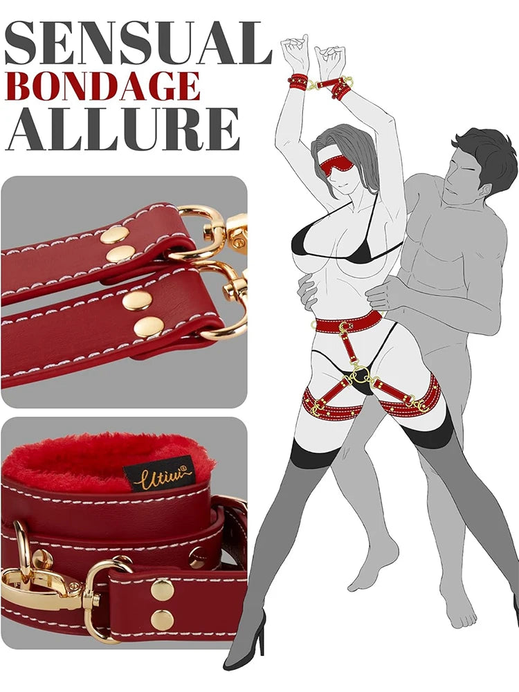 Sex Bondage BDSM Handcuffs Ankle Cuff Restraints SM Slave Waist Harness Couple Fetish Toy Kits Hand Restraint Cuff Eyeblinder