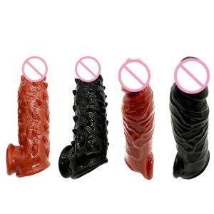Male Dildo Sleeve Realistic Silicone Penis Enlarger Sleeve Dick Reusable Cock Ring Delay Ejaculation Sex Toys For Men Adult Toys