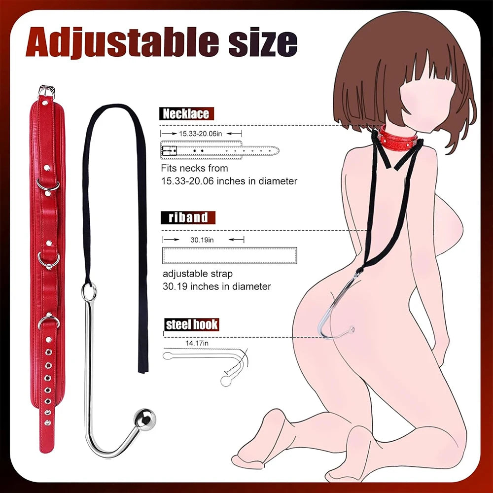 Sex Bondage BDSM Kit Sexy Slave Adjustable Leather Hand Ankle Cuffs Choker Anal Plug for Couple SM Sex Games Tool Cosplay Toys