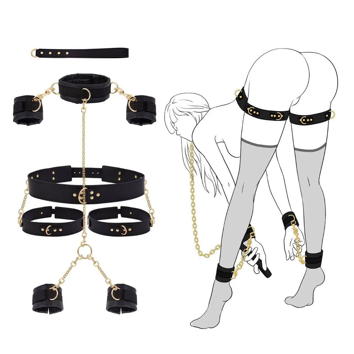 Sex Bondage SM Set Adult Sex Toys 7piece Set Handcuffs Belt Adjustable Tuning Propsv Self Bondage  Bdsm Toys  Fetish BondageGear