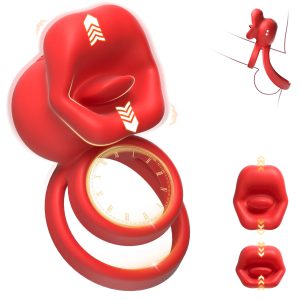 Vibrating Penis Ring with Tongue Licking Clitoral Stimulator Delay Ejaculation Cockring Penisring Sex Toys for Men Adults 18