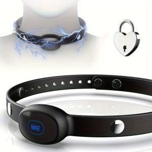 Bondage Device Electric Shock Neck Collar with Lock BDSM Electric Shock Neck Collar for Male Female, Silicone Adjustable Collar E-stim Bondage Device with Lock SM Restraints Role Play Adult Sex Toys for Men Women Couples