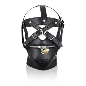Lockable Zipper PU Leather Head Hood Mask With Ball Mouth Gag BDSM Bondage Restraint Headgear