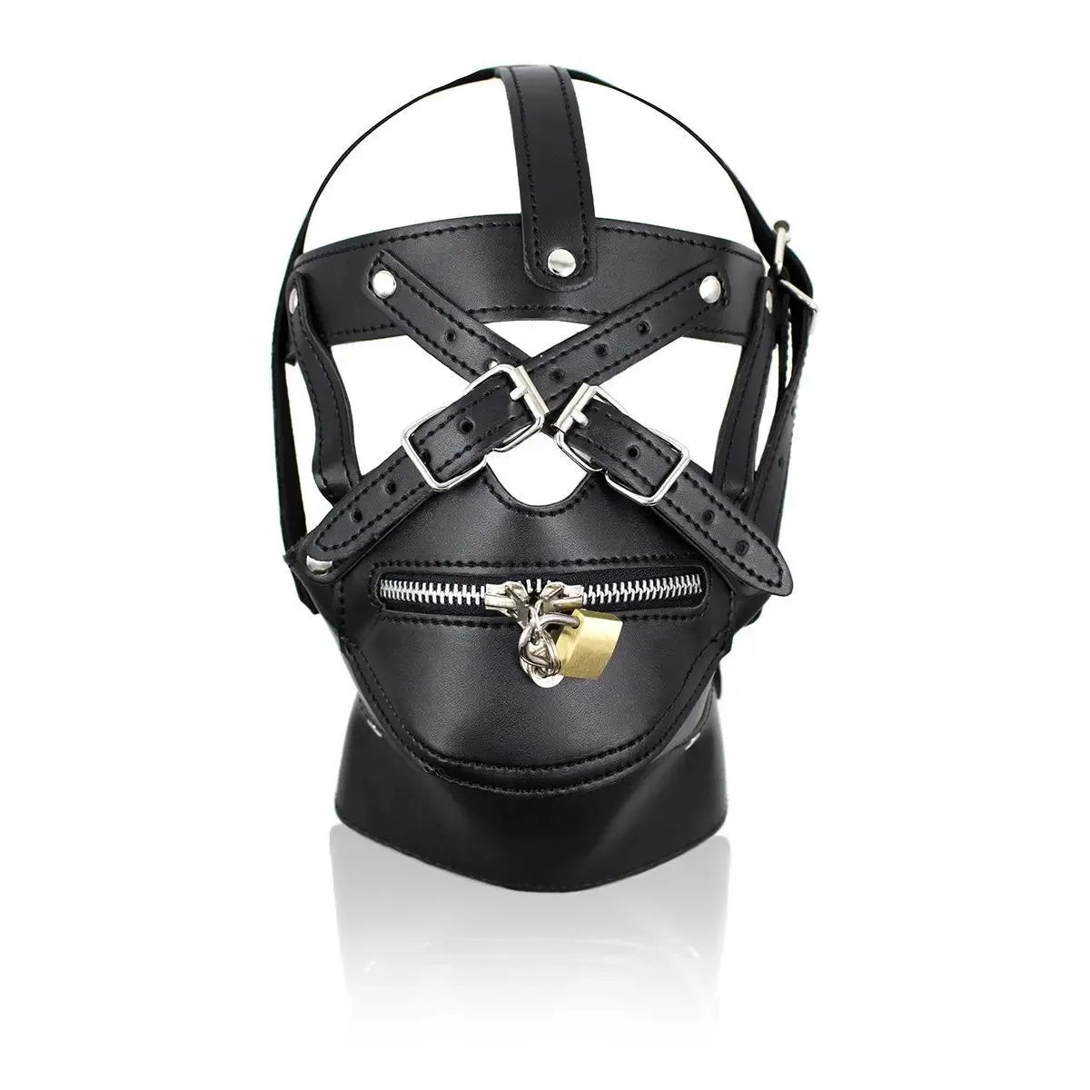 Lockable Zipper PU Leather Head Hood Mask With Ball Mouth Gag BDSM Bondage Restraint Headgear